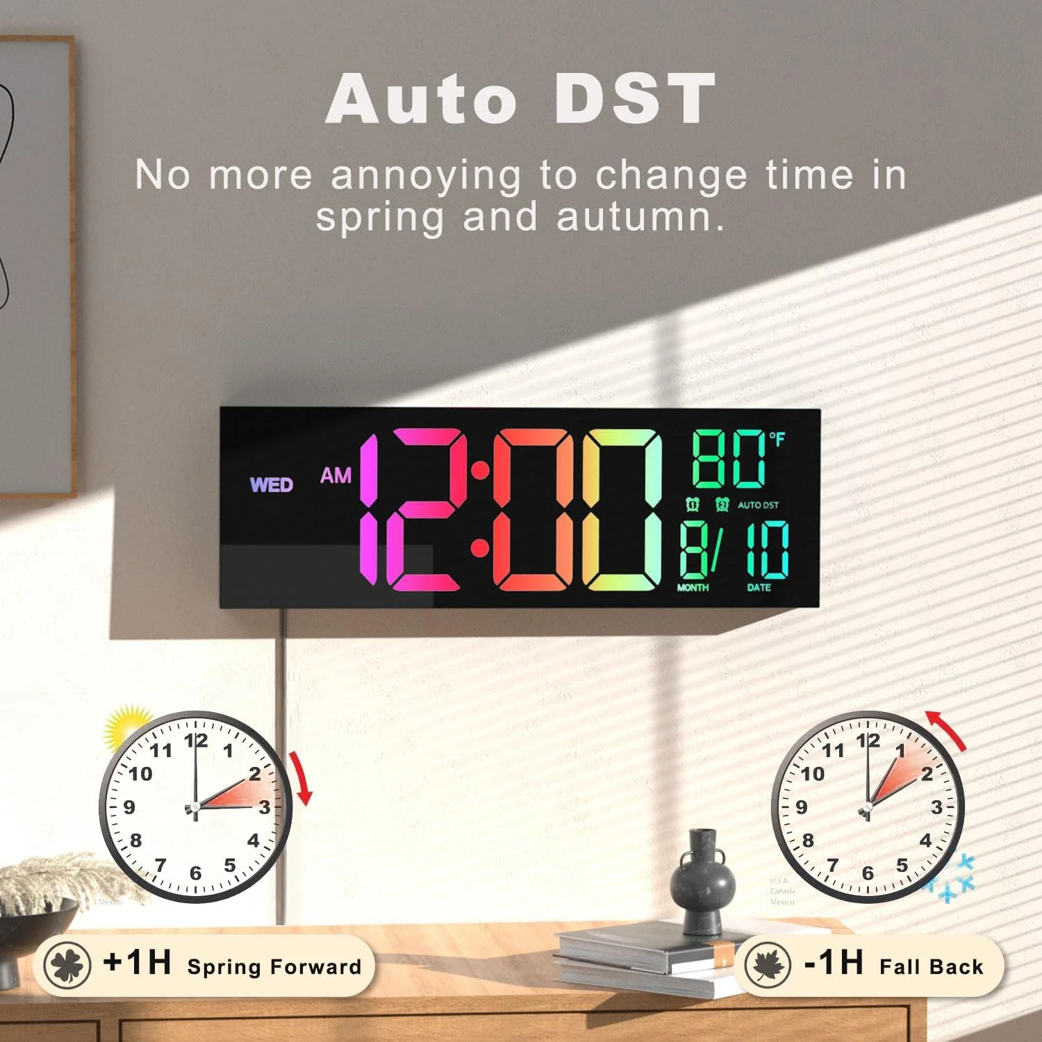 16" Large LED Digital Wall Clock – Remote Control, Temperature & Date Display - Image 2