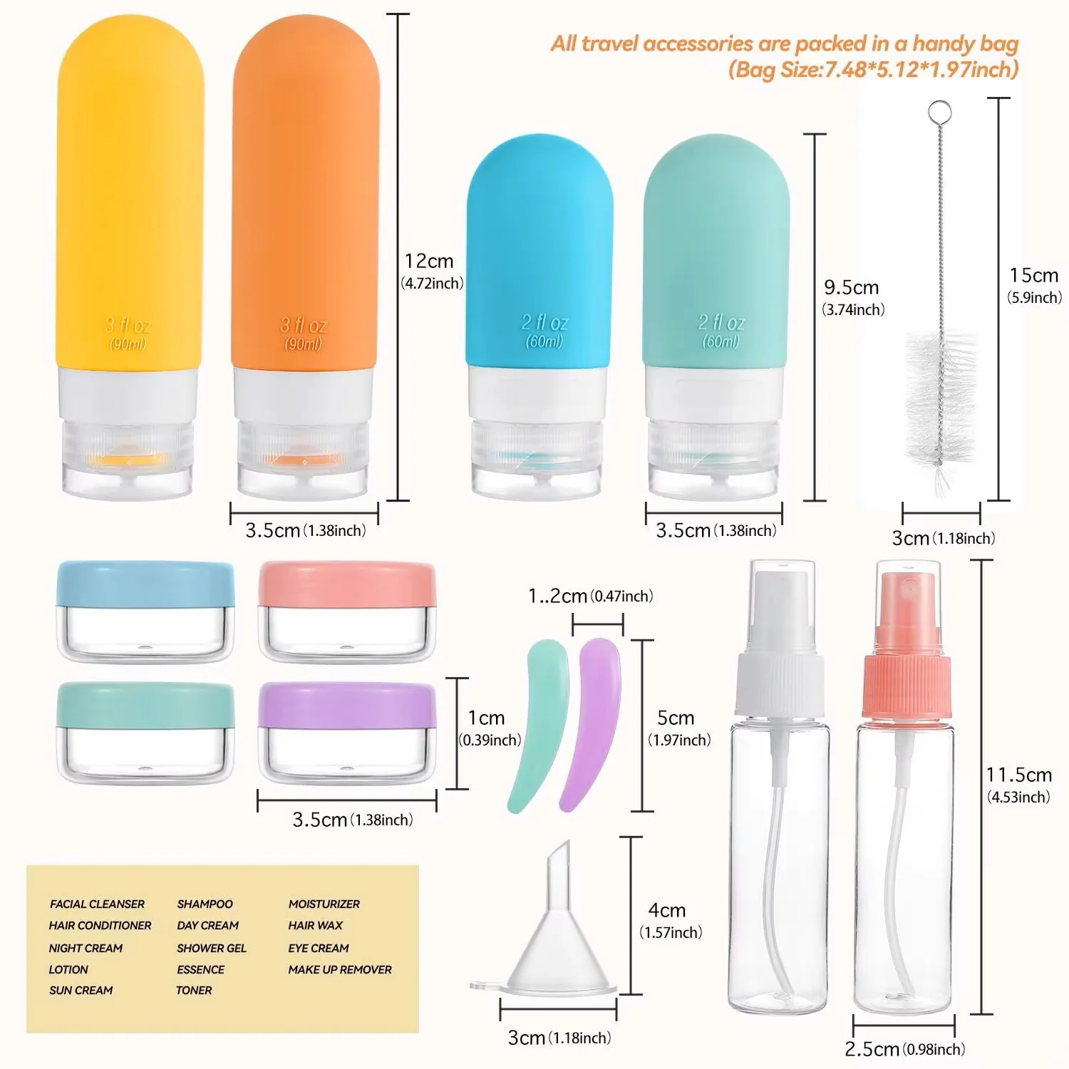 17-Pcs. Leakproof Travel Bottle Set, Silicone Containers for Shampoo, Lotion, & Soap with Storage Bag - Image 6