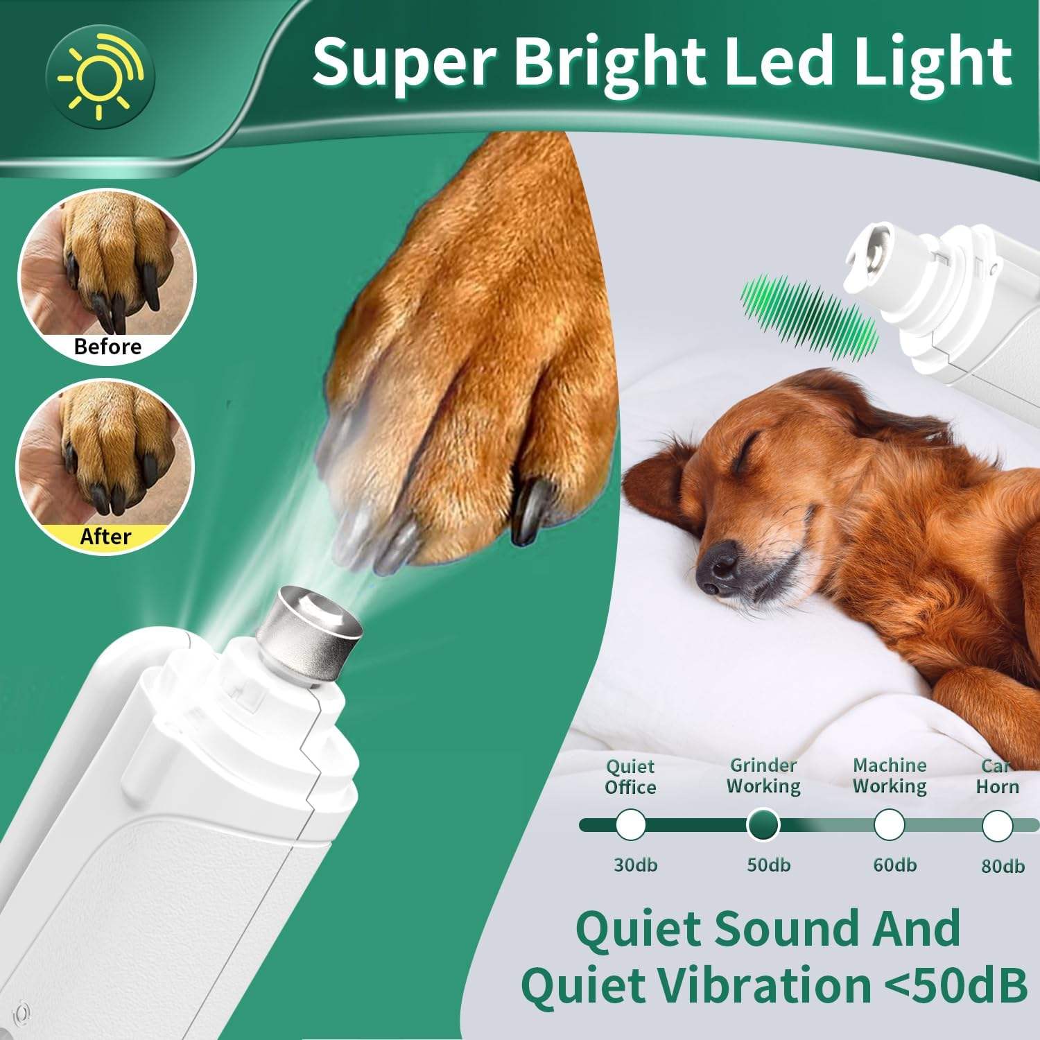 2-in-1 USB Rechargeable Dog Nail Grinder & Clipper with LED Light - Image 2