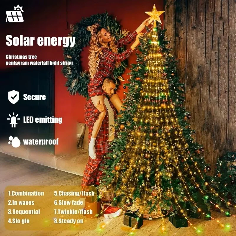 LED Star Waterfall String Lights – USB Powered 8-Mode Lights with Remote for Indoor/Outdoor Christmas & Camping Decor - Image 4