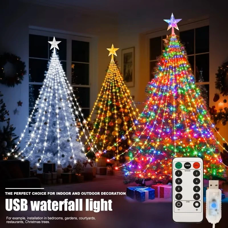 LED Star Waterfall String Lights – USB Powered 8-Mode Lights with Remote for Indoor/Outdoor Christmas & Camping Decor - Image 5
