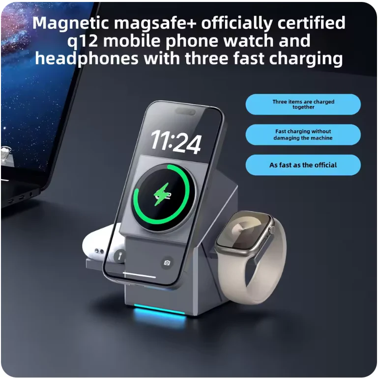 3-in-1 Magnetic Wireless Charging Stand with Auto-Rotating Pad - Image 2