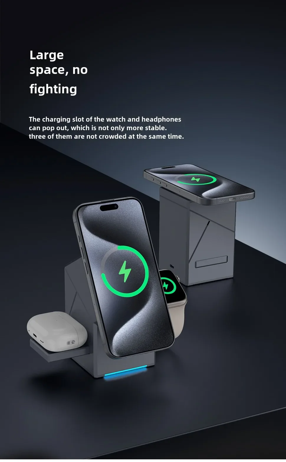 3-in-1 Magnetic Wireless Charging Stand with Auto-Rotating Pad - Image 7