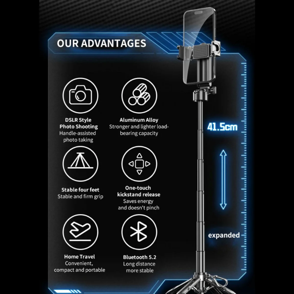4-in-1 Extendable Selfie Stick Tripod with Detachable Remote - Image 6