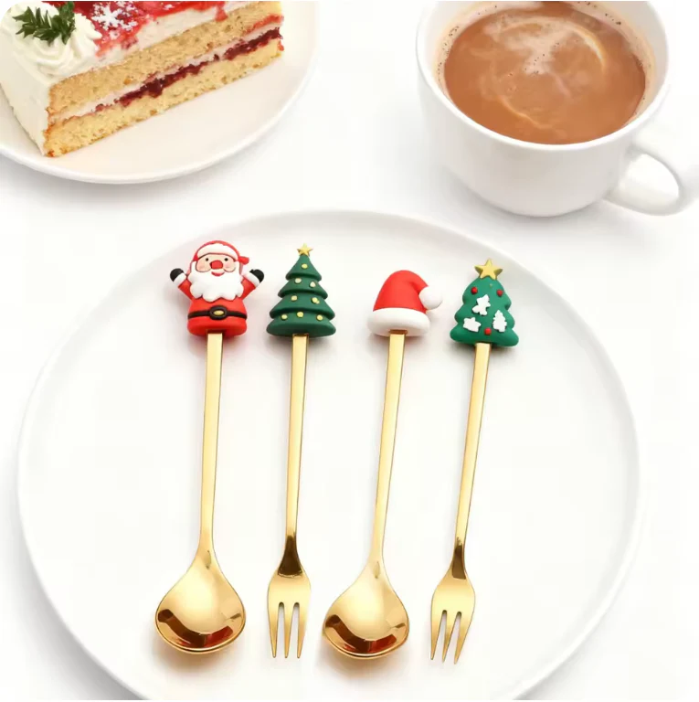 4-Piece Golden Christmas Spoon Set – Festive Holiday Dessert & Coffee Spoons - Image 4
