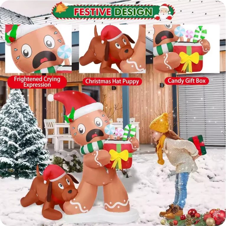 5FT Christmas Inflatable Gingerbread Man & Dog β LED Light-Up for Outdoor Decoration - Image 3