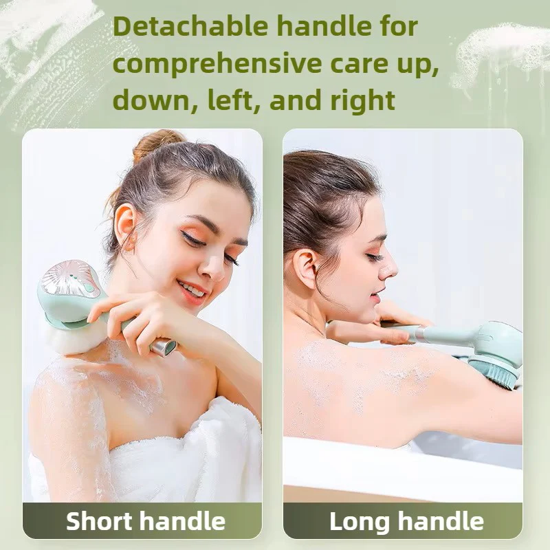 6-in-1 Electric Silicone Bath Brush – Long Handle Rotating Shower Massager - Image 2