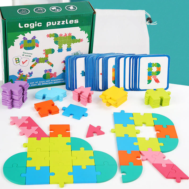 65pc Wooden Geometric Shape & Letter Puzzle β Educational STEM Toy for Toddlers & Preschoolers - Image 4