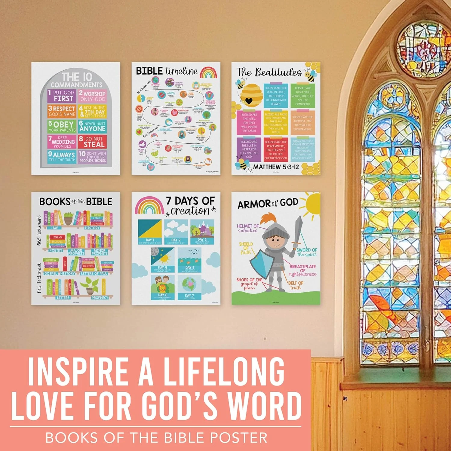 9-Piece Colorful Christian Educational Poster Set