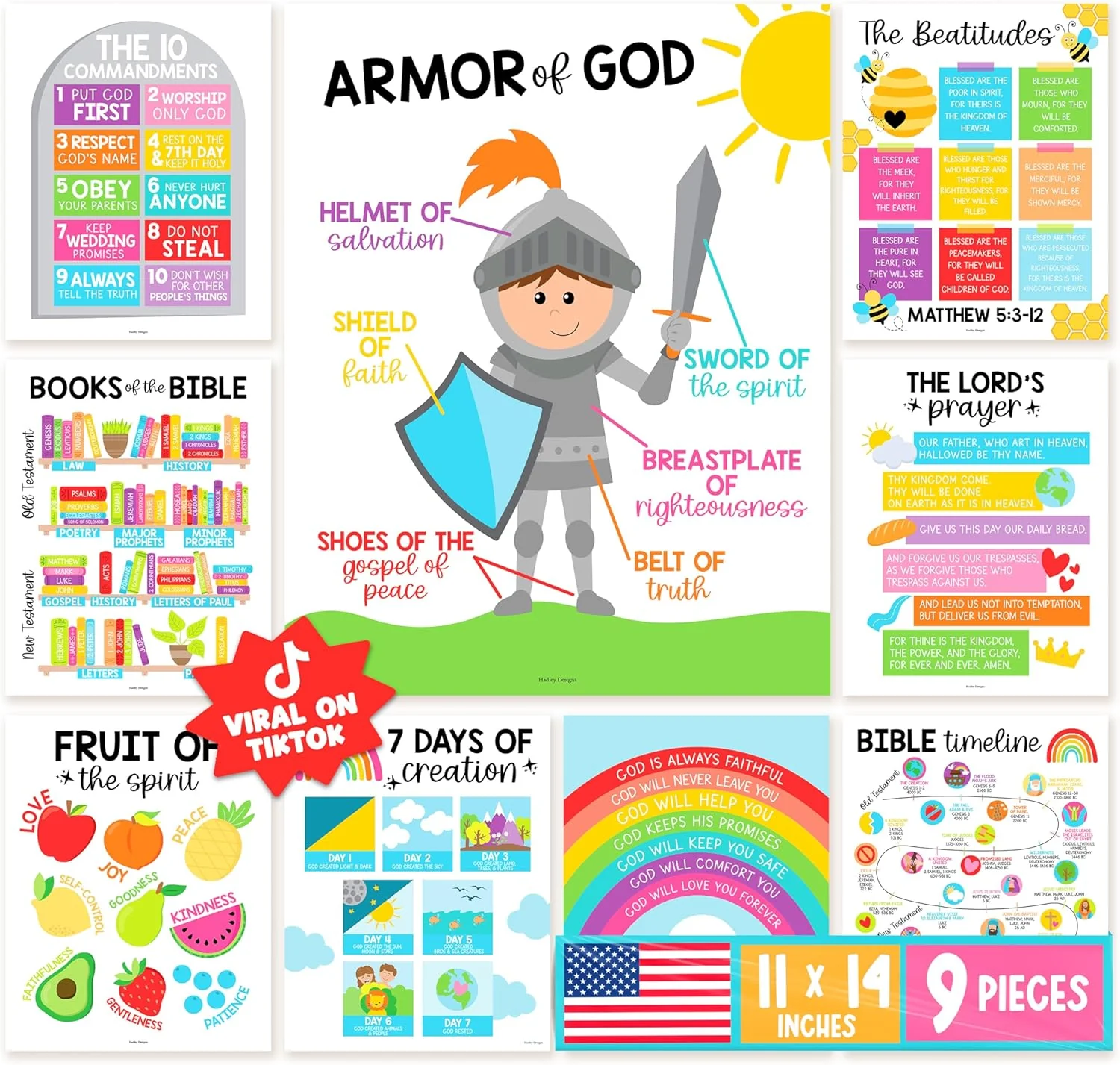 9-Piece Colorful Christian Educational Poster Set - Image 2