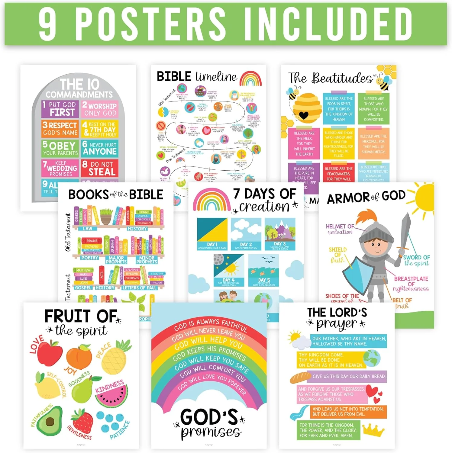 9-Piece Colorful Christian Educational Poster Set - Image 6