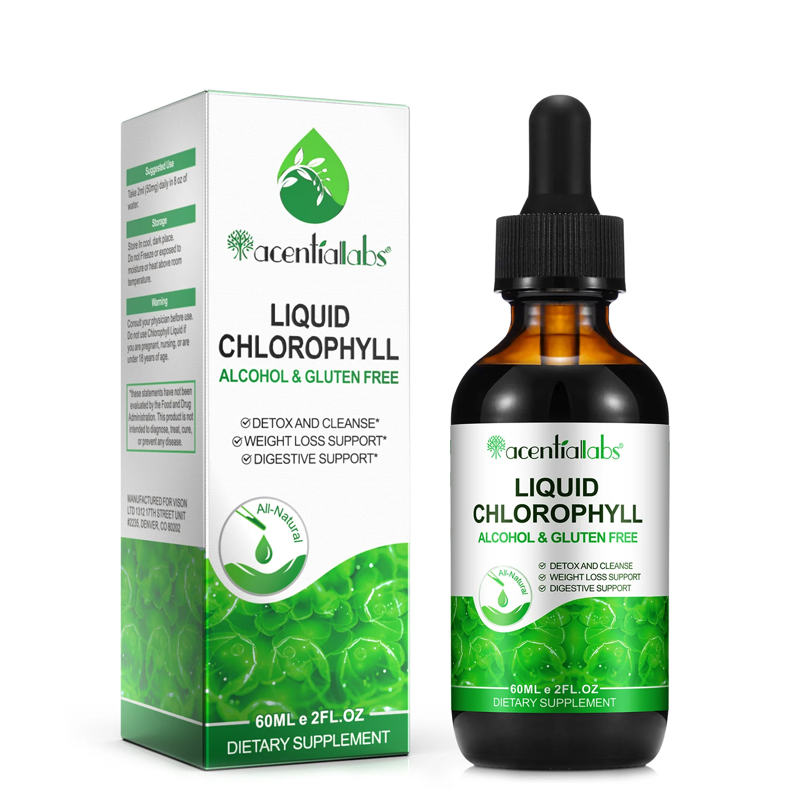 Acentiallabs Original Liquid Chlorophyll Drops β 100% Natural Vegan High Potency β Supports Digestion, Gut Health & Internal Deodorant - Image 5