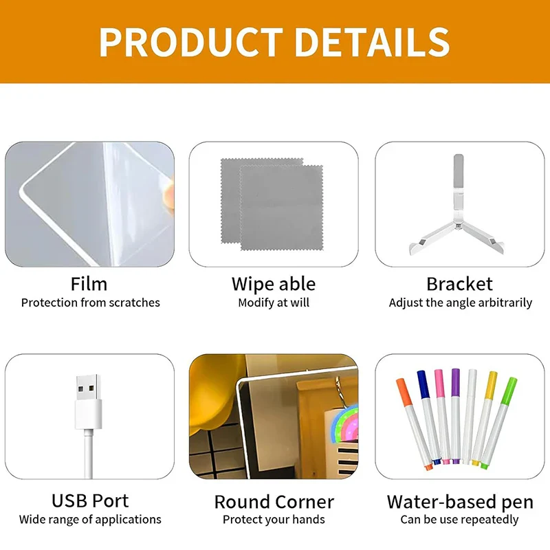 Acrylic LED Message Board Night Light (USB, Erasable) - Image 8