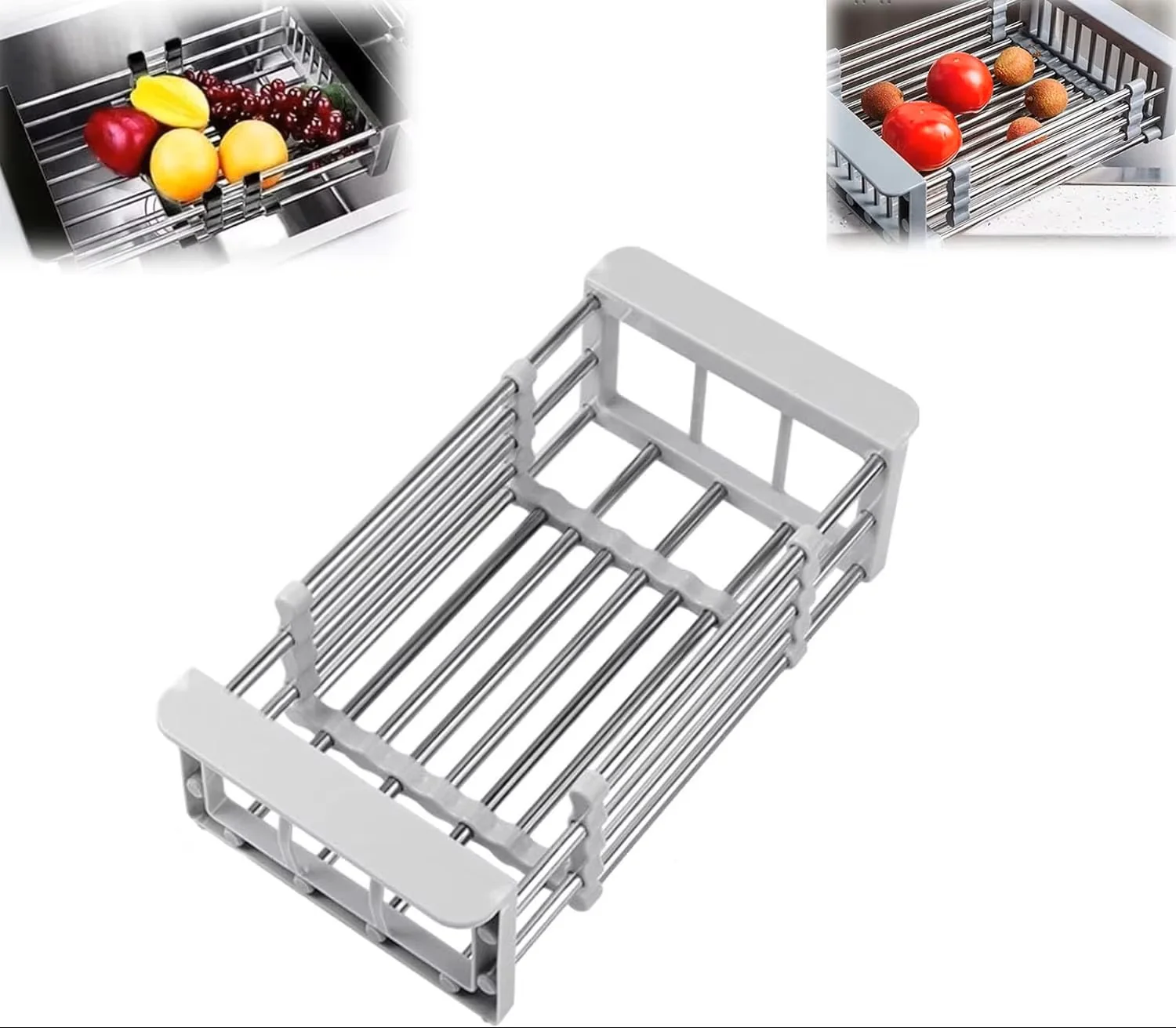 Adjustable Stainless Steel Over-the-Sink Dish Drying Rack & Fruit/Vegetable Drainer - Image 6