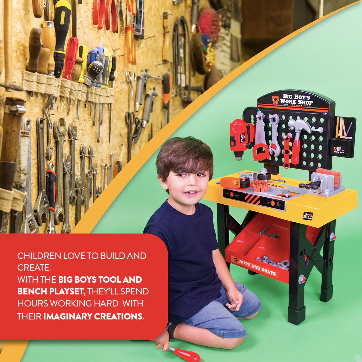 Big Boys Tool & Workbench Playset – 45 Piece Kids Construction Kit - Image 2