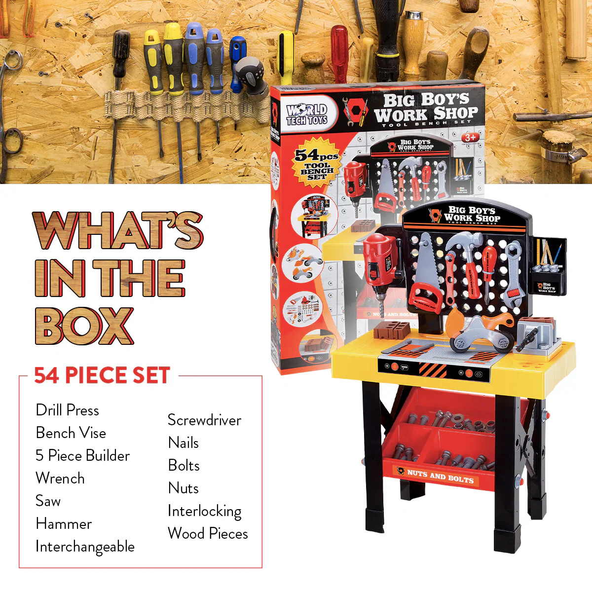 Big Boys Tool & Workbench Playset – 45 Piece Kids Construction Kit - Image 4