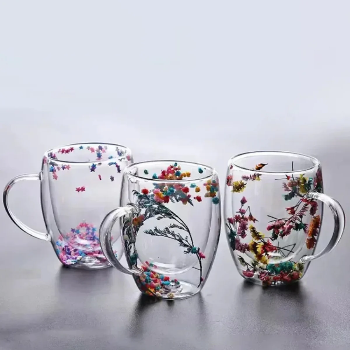 Botanical Double-Walled Dried Flower Glass Mug