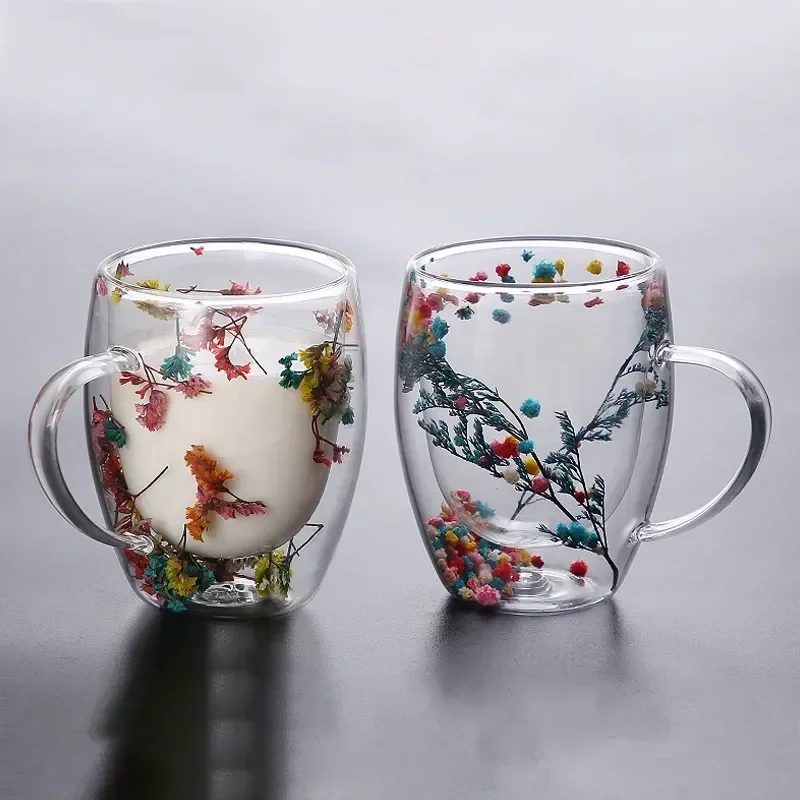 Botanical Double-Walled Dried Flower Glass Mug - Image 3