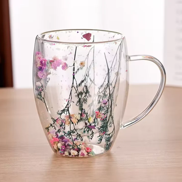 Botanical Double-Walled Dried Flower Glass Mug - Image 6