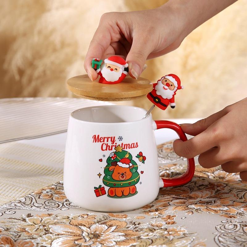 Christmas Ceramic Mug with Lid & Spoon – Festive Holiday Gift Cup - Image 2