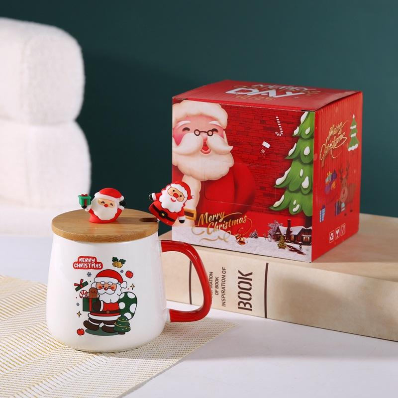 Christmas Ceramic Mug with Lid & Spoon – Festive Holiday Gift Cup - Image 4