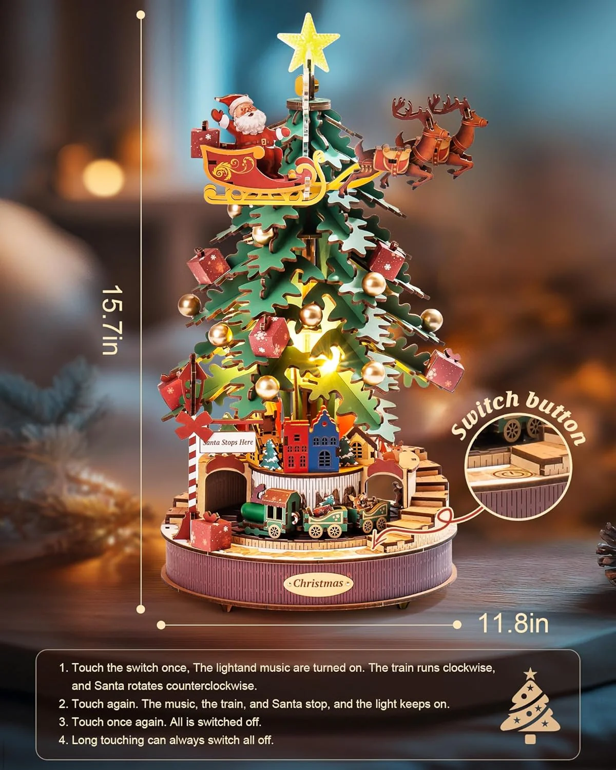 Christmas Melody Tree Music Box β 3D Wooden Puzzle with Light - Image 4