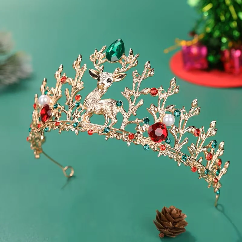 Christmas Reindeer Crown Headband β Rhinestone Holiday Party Headwear