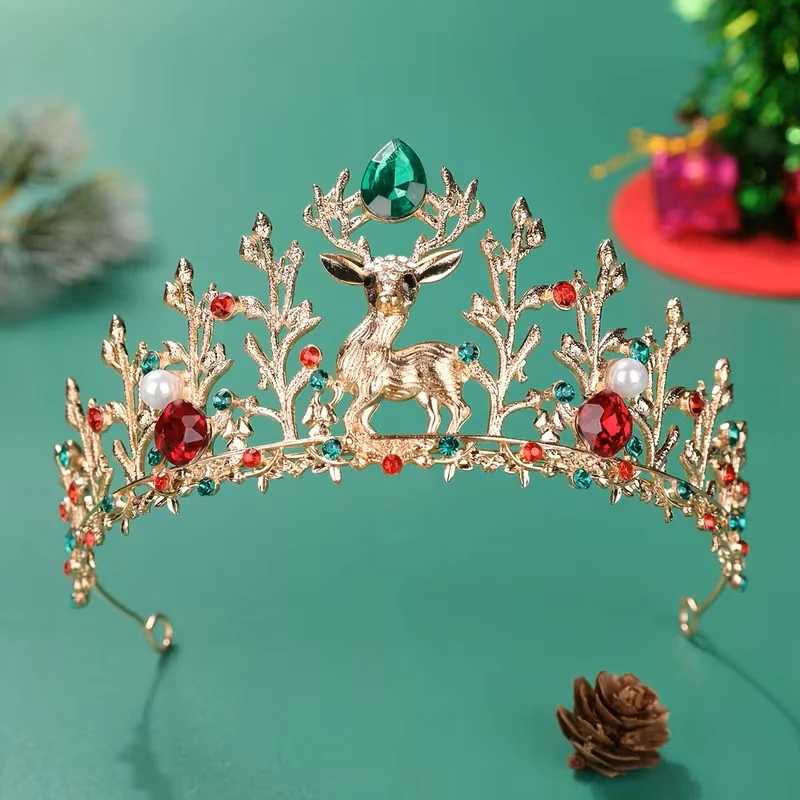 Christmas Reindeer Crown Headband β Rhinestone Holiday Party Headwear - Image 2