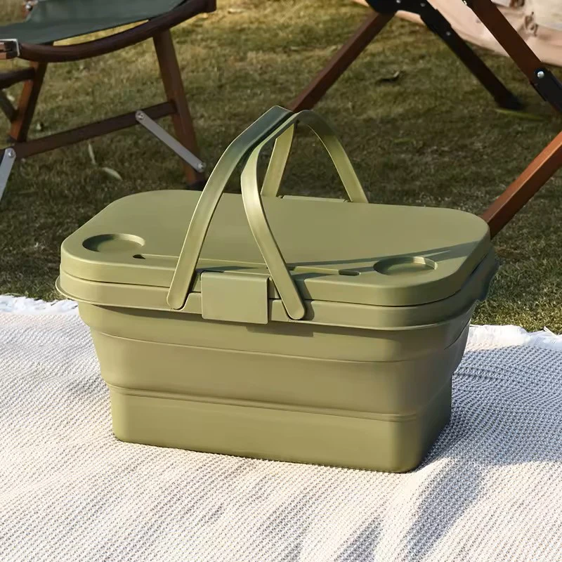 Collapsible Picnic Basket with Chopping Board Lid – Multifunctional Foldable Camping Table, Sink, and Food Storage Container - Image 2