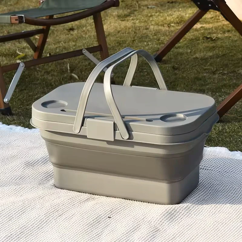 Collapsible Picnic Basket with Chopping Board Lid – Multifunctional Foldable Camping Table, Sink, and Food Storage Container - Image 3