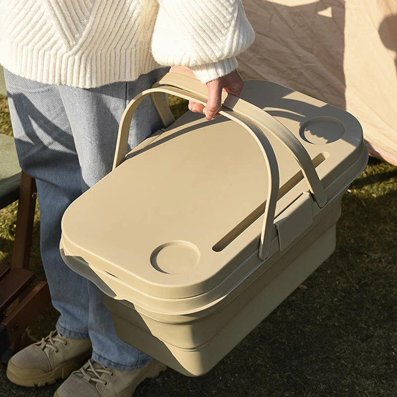 Collapsible Picnic Basket with Chopping Board Lid – Multifunctional Foldable Camping Table, Sink, and Food Storage Container - Image 6