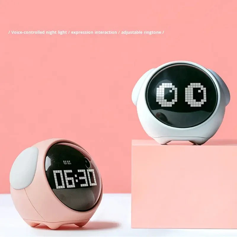 Cute Pixel Expression LED Night Light Alarm Clock – Smart Digital Alarm Clock for Kids, Voice Activated Nightlight & Snooze Function - Image 2