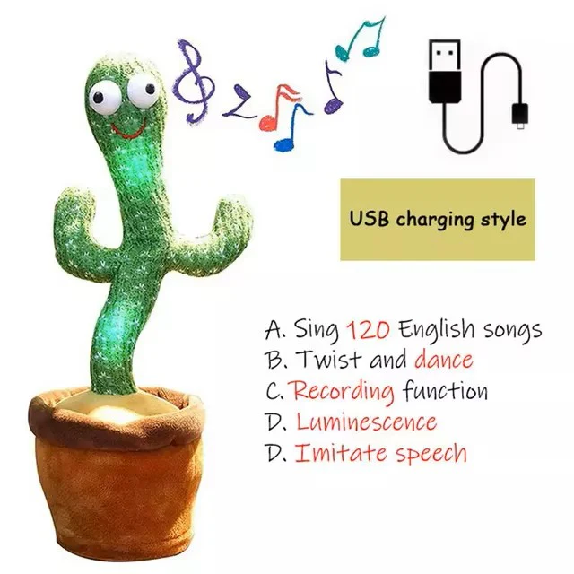 Dancing Cactus Repeat Talking Toy โ Electronic Singing & Talking Plush - Image 2