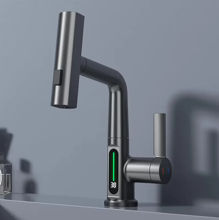 Digital Temperature Display Pull-Out Basin Faucet - Image 10