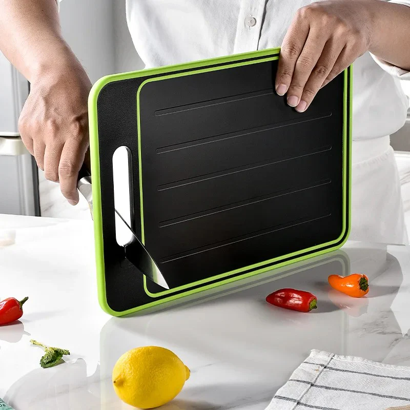 Double-Sided Cutting Board with Defrosting Tray & Knife Sharpener