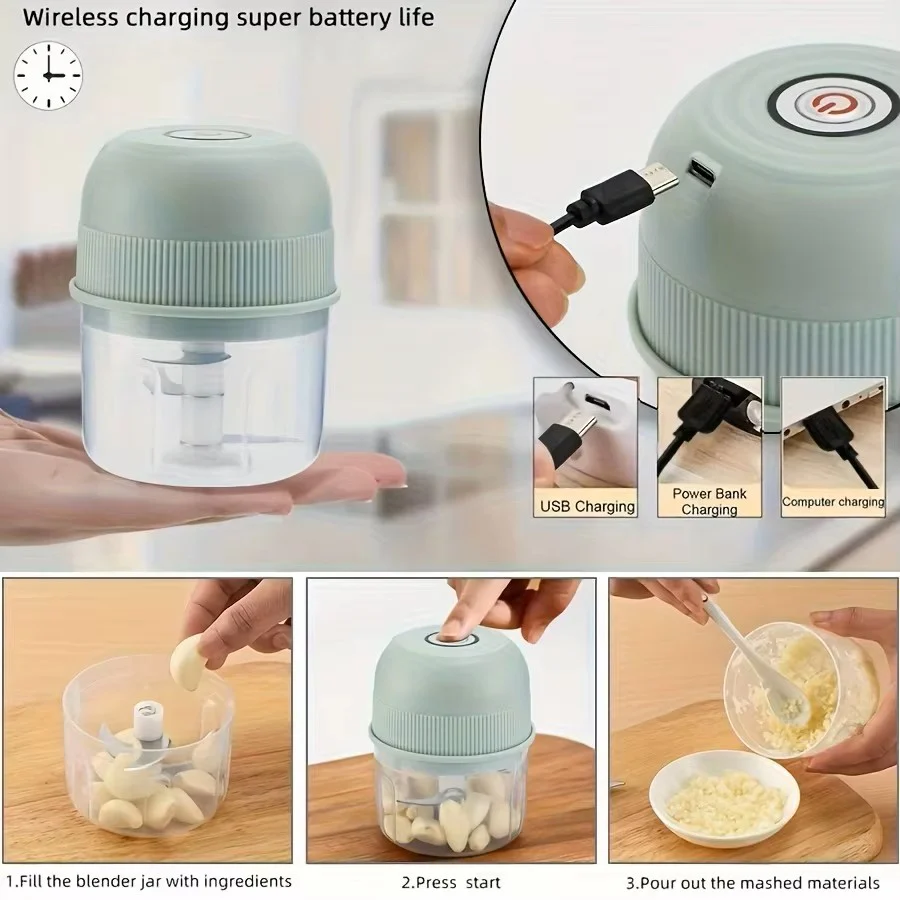 Electric Garlic Press & Vegetable Chopper - Portable Mini Food Processor & Meat Grinder - USB Rechargeable Onion & Pepper Mincer - Image 2