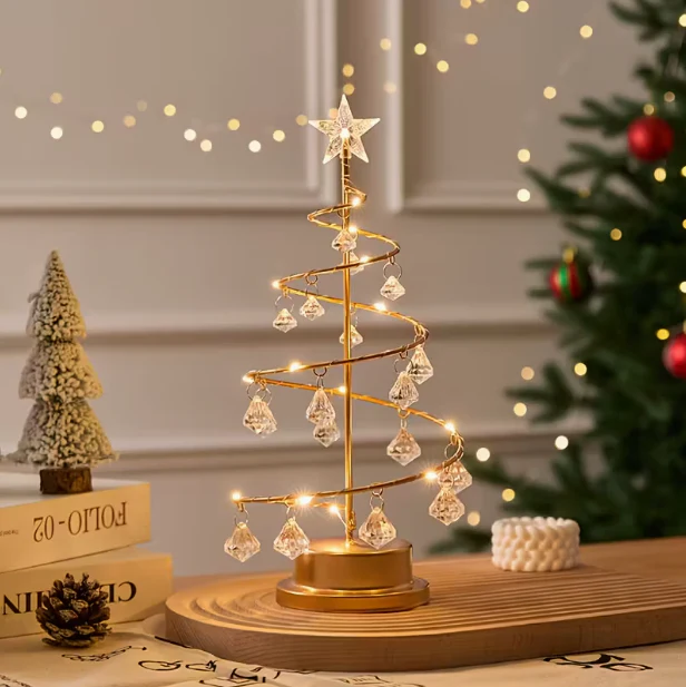 Elegant Metal Christmas Tree Lamp β Warm White LED with Crystal Ornaments