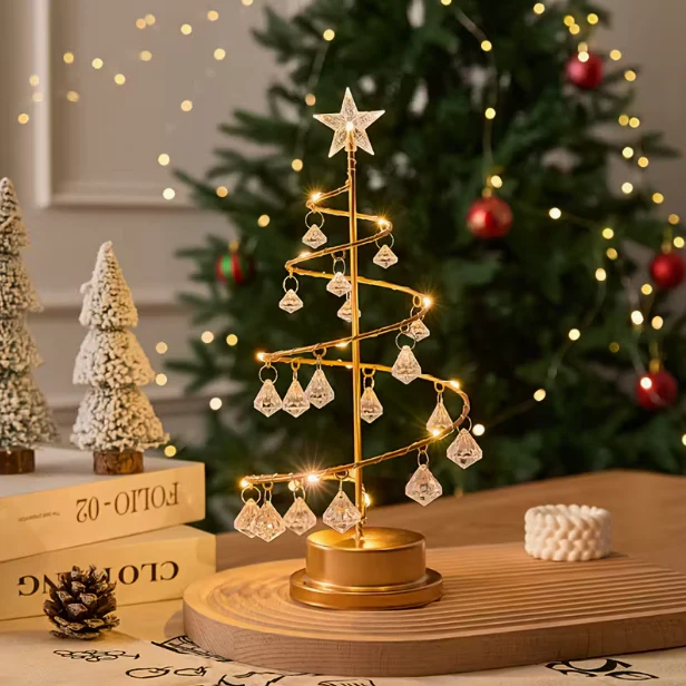 Elegant Metal Christmas Tree Lamp β Warm White LED with Crystal Ornaments - Image 2