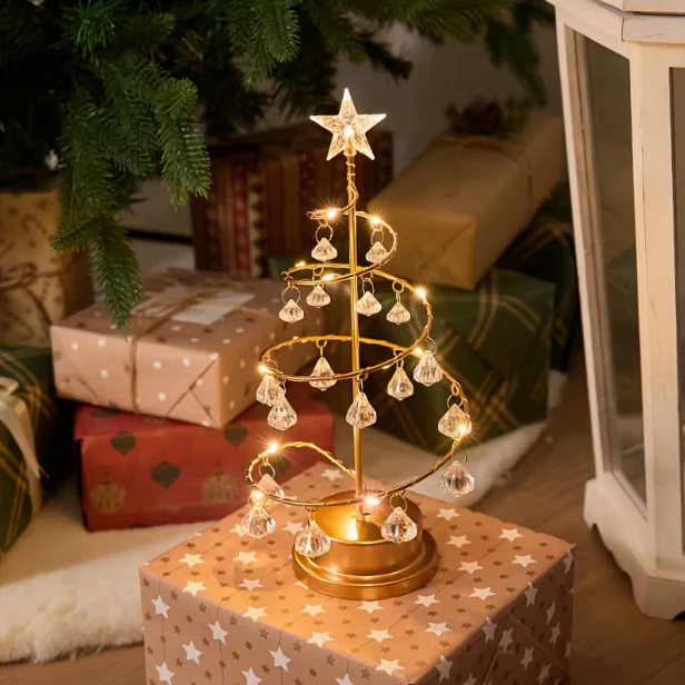 Elegant Metal Christmas Tree Lamp β Warm White LED with Crystal Ornaments - Image 3