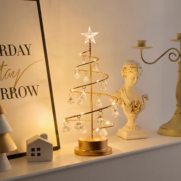 Elegant Metal Christmas Tree Lamp β Warm White LED with Crystal Ornaments - Image 5