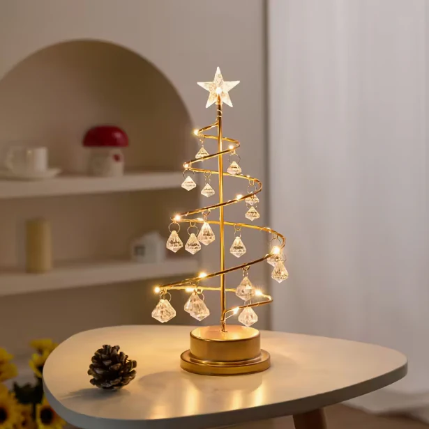 Elegant Metal Christmas Tree Lamp β Warm White LED with Crystal Ornaments - Image 6