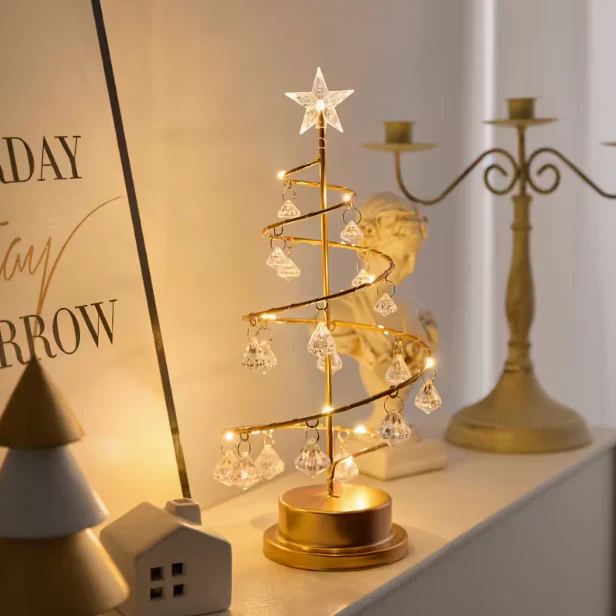 Elegant Metal Christmas Tree Lamp β Warm White LED with Crystal Ornaments - Image 7