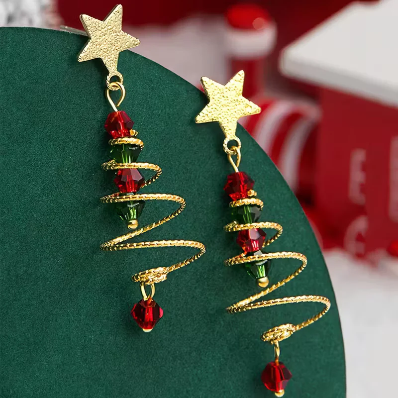 Elegant Spiral Christmas Tree Earrings