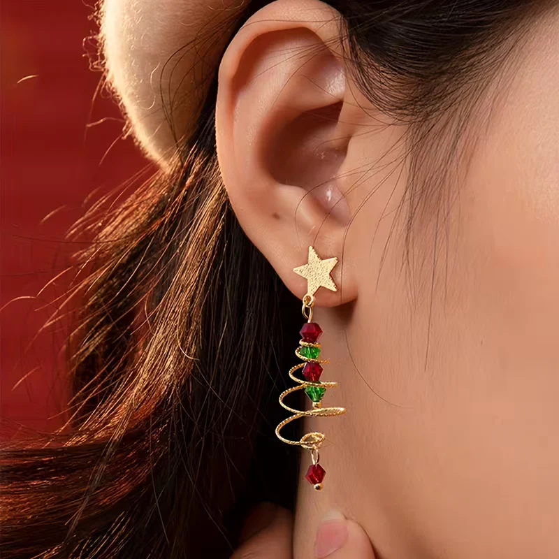 Elegant Spiral Christmas Tree Earrings - Image 2