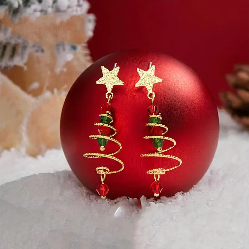 Elegant Spiral Christmas Tree Earrings - Image 3