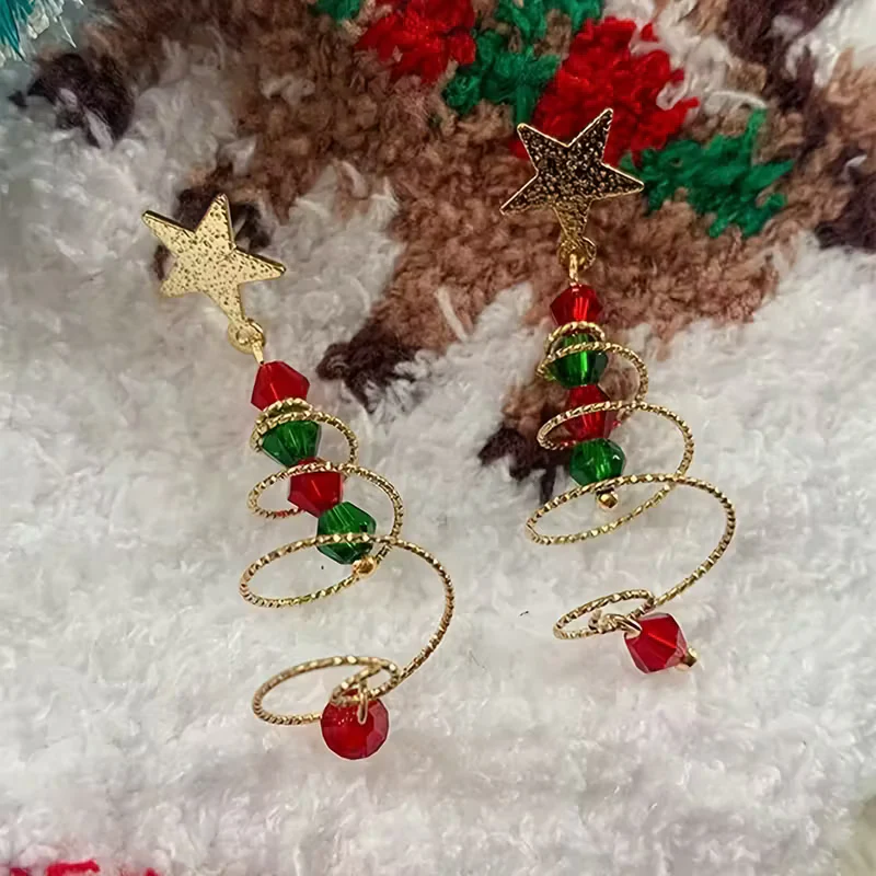 Elegant Spiral Christmas Tree Earrings - Image 4