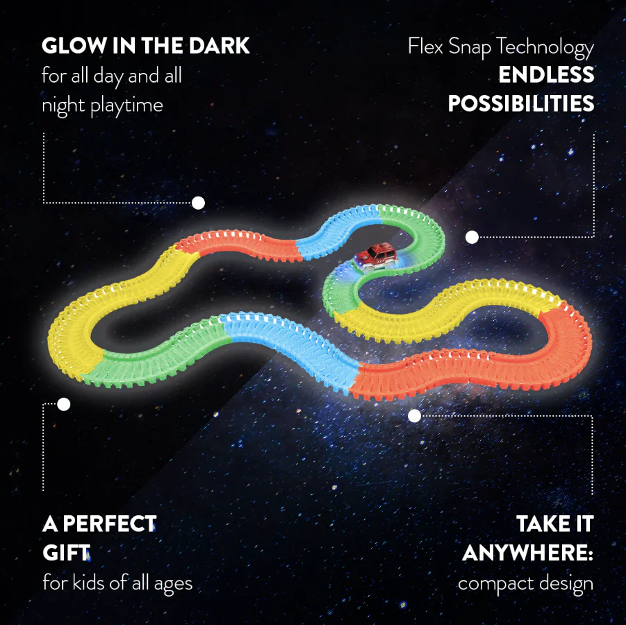 Galaxy Flex Track Glow-in-the-Dark Race Set – 220 Pieces with LED Light Car - Image 3