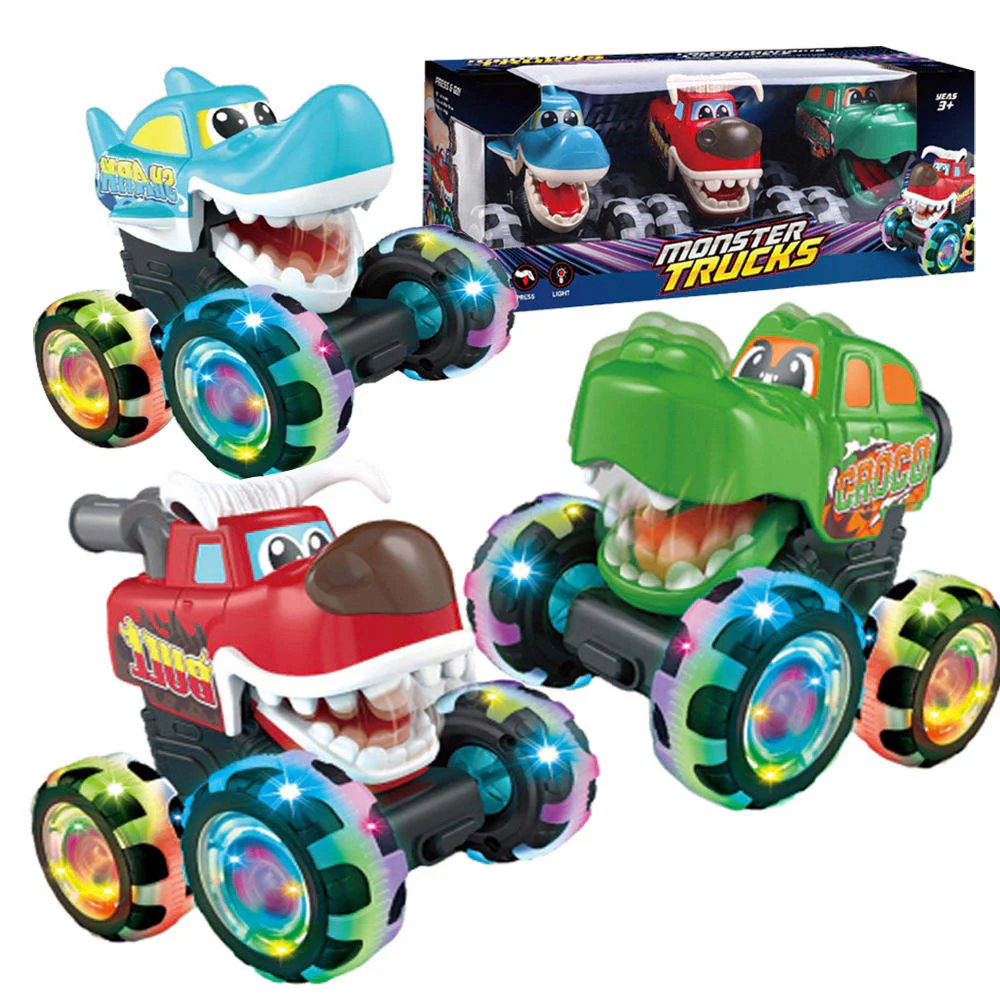 Glowing Monster Truck Set – 3 Press & Go Light-Up Trucks