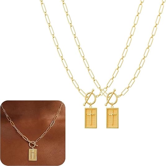 Gold and Silver Plated Cross Pendant Necklace for Women