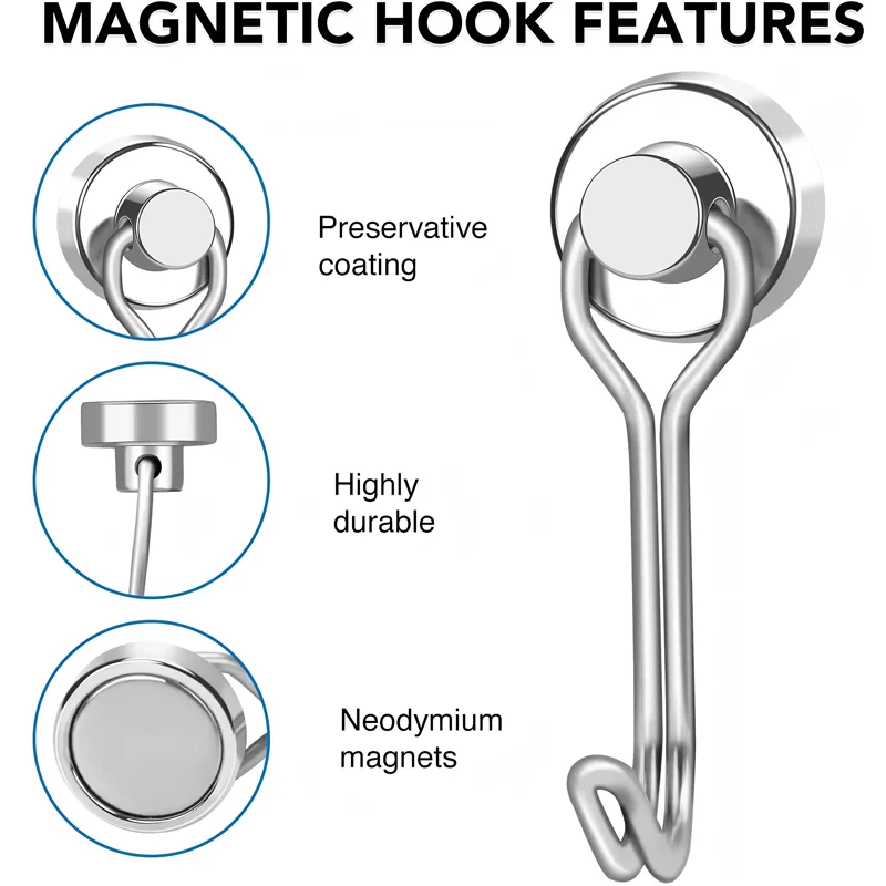 Heavy-Duty Magnetic Hooks (16mm / 20mm, Neodymium, Strong Pull) - Image 2
